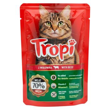 Корм влажный Tropi с говядиной в соусе для кошек 100г - купить, цены на BONUS - фото 1