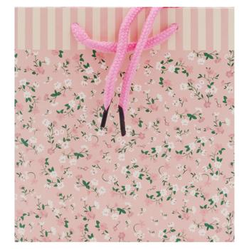 Подарочный пакет Цветы и полосы 15,5*14,5*7см - купить, цены на BONUS - фото 1