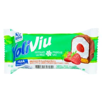 Branzica glazurata Alba Yoli cu biscuiti si implutura de fragi 50g - cumpărați, prețuri pentru BONUS - foto 1