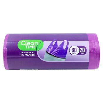 Saci de gunoi Clean Time cu maner 60l*20buc - cumpărați, prețuri pentru BONUS - foto 1