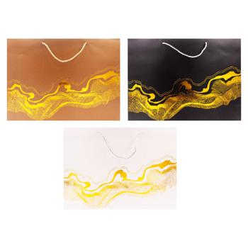 Картонный подарочный пакет с золотым узором 32*45*12см - купить, цены на BONUS - фото 1