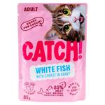 Hrană Catch! pentru pisici, cu pește alb și morcovi în sos 85g
