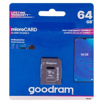 Карта памяти Goodram 64GB Class10 UHS-I + SD adapter M1AA-0640R12 - купить, цены на METRO - фото 1