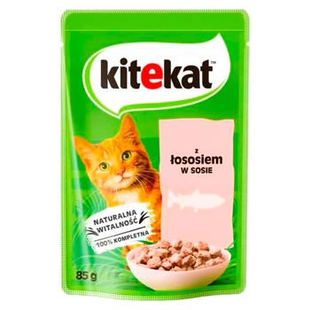 Корм влажный Kitekat с лососем в соусе для взрослых котов 85г - купить, цены на BONUS - фото 1