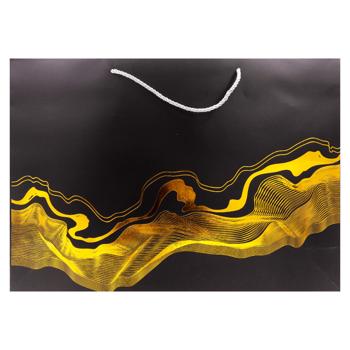 Картонный подарочный пакет с золотым узором 32*45*12см - купить, цены на BONUS - фото 4