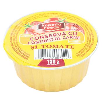 Консерва Imperia Foods с содержанием мяса с томатами 130г - купить, цены на BONUS - фото 1