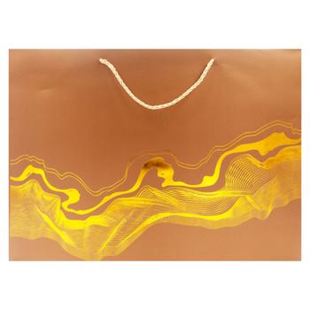 Картонный подарочный пакет с золотым узором 32*45*12см - купить, цены на BONUS - фото 3