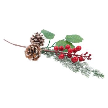 Декоративная искусственная ветка ели с ягодами и шишками 36 см - купить, цены на BONUS - фото 2