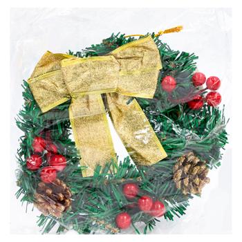 Венок новогодний с ягодами и бантом из шишек d21см - купить, цены на BONUS - фото 1