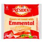 Branza topita President Emmental felii 40% 120g