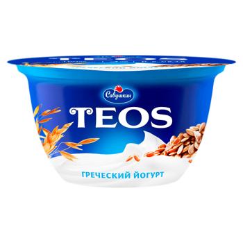 Йогурт Савушкин Teos Греческий Злаки с клетчаткой льна 2% 140г - купить, цены на BONUS - фото 1