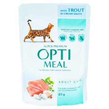Корм влажный Opti Meal с форелью сливочном соусе для кошек 85г - купить, цены на BONUS - фото 1