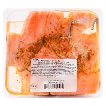 Лосось Ocean Fish кусочками соленый в масле 400г - купить, цены на BONUS - фото 1