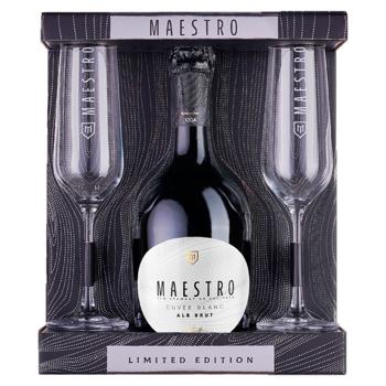 Vin spumat Maestro alb brut  0.75l + 2 pocale Bohemia - cumpărați, prețuri pentru BONUS - foto 1