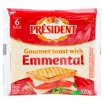 Branza topita President Emmental felii 40% 120g
