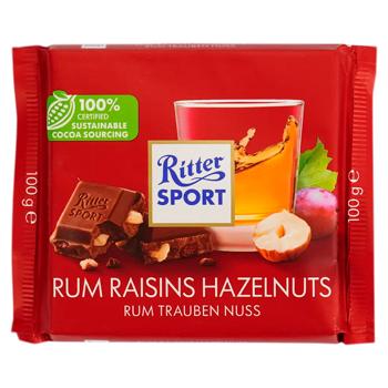 Шоколад молочный Ritter Sport Ром/изюм/орехи 100г - купить, цены на BONUS - фото 1