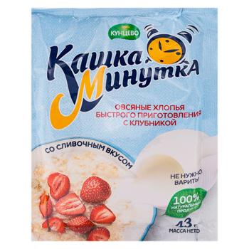 Хлопья овсяные Кашка-минутка Клубника со сливочным вкусом 215г - купить, цены на BONUS - фото 1