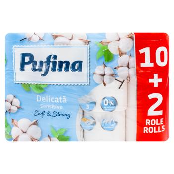Туалетная бумага Pufina деликатная 3-слойная 10+2шт - купить, цены на BONUS - фото 1