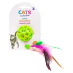 Jucarie p/u pisici Pets Minge cu clopotei si pene 4cm